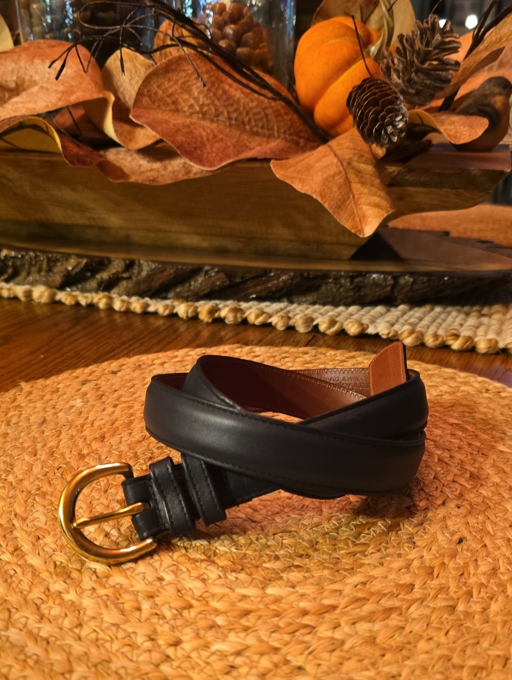 Coach Dark Navy Leather Belt with Gold Buckle
